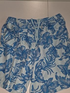 Light Blue Floral Swim Trunks